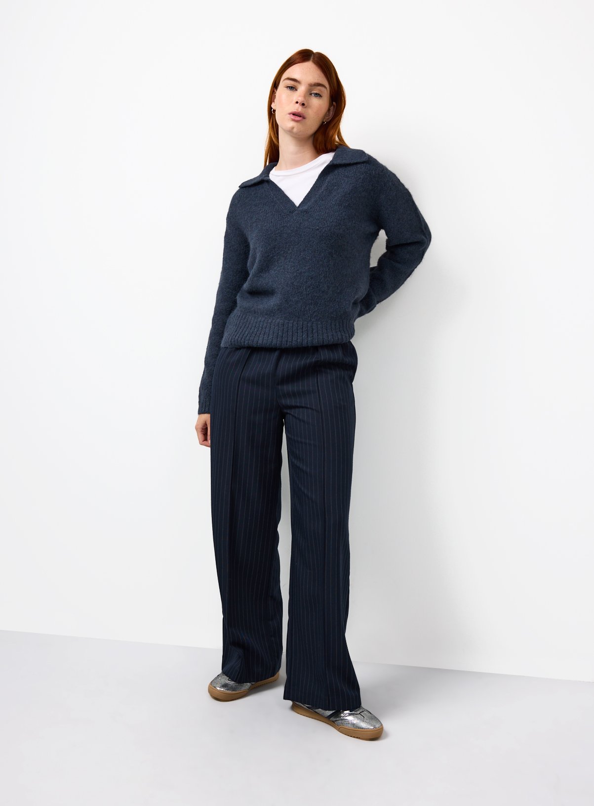 Navy Open Collar Knitted Jumper 18 - Image 2 thumbnail